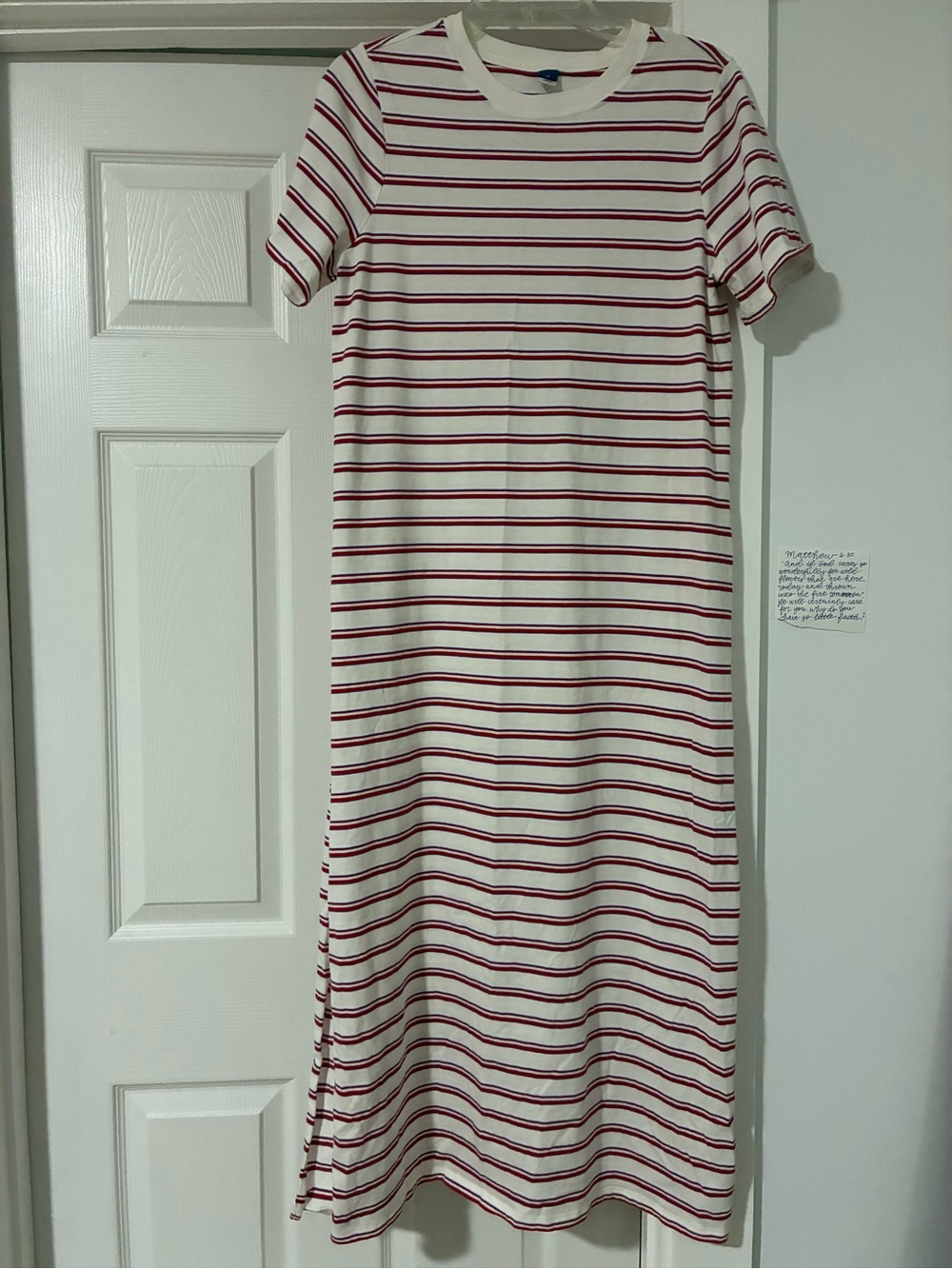 Old Navy Cream Short-Sleeve Midi Dress with Red Stripes